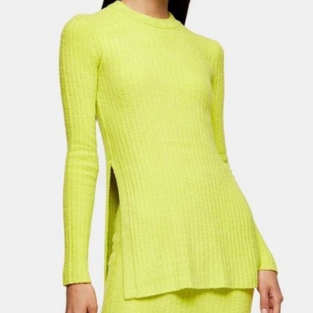 Neon Yellow Chenille Rib-knit sweater